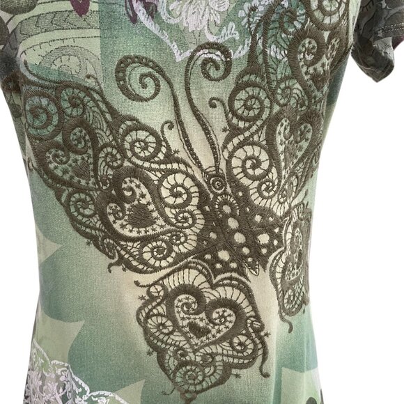Lucky Brand Butterfly Graphic T Shirt Womens XS Boho Floral Embroidered NWT - Picture 7 of 10
